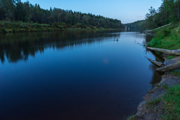 colorful sunset on river Gauja in Latvia