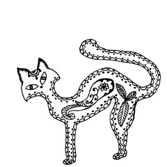 Cat sitting zentangle stylized, vector, illustration, pattern, freehand pencil, hand drawn. Zen art.