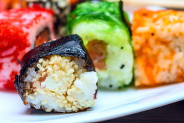 Sushi on a plate close-up.