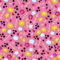 Trendy colorful seamless floral pattern with modern simple flowers. Cute repeated pattern for fabric design, wallpaper,wrapping paper