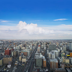 Obraz premium Cityscape of sendai city aerial skyscraper view of office building and downtown of sendia city background. Japan, Asia