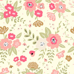 Trendy colorful seamless floral pattern with modern simple flowers. Cute repeated pattern for fabric design, wallpaper,wrapping paper