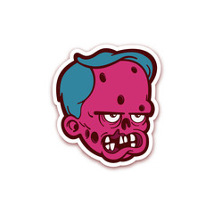 Cute zombie head sticker. Isolated vector illustration.