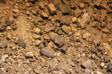 lakeside beach details with sand, rocks and blur background