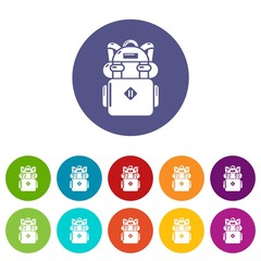 Backpack hiking icons color set vector for any web design on white background