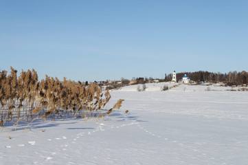 Winter landscape, frozen river