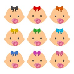 Cute baby logo, baby face icon, color set