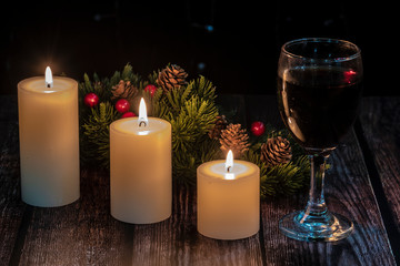 Christmas wine and candles