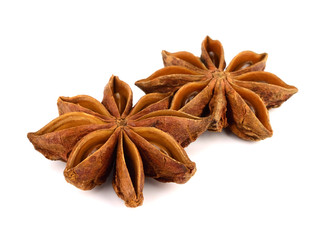 Star Anise Flower Spice Seed Isolated on White Background.