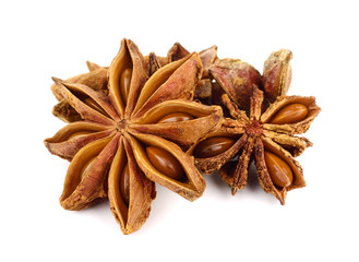 Star Anise Flower Spice Seed Isolated on White Background.