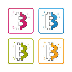 Bitcoin Currency - Outline Styled Icon - Editable Stroke - Colorful Vector Illustration - Isolated On White Background