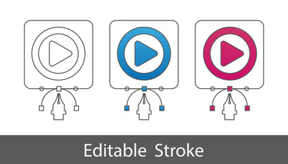 Play Button - Outline Styled Icon - Editable Stroke - Vector Illustration - Isolated On White Background