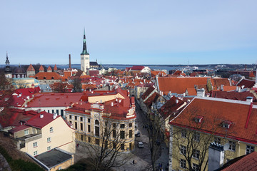 Fototapeta premium Panorama of Old town with Town hall and Toompea hill, , Tallinn, Estonia