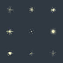 Set of sparkle lights stars. Stars with rays, explosion, fireworks. Vector illustration.