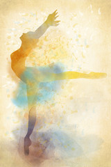 Silhouette of a ballerina on a yellow background © Марина Литвиненко