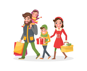 Happy Family Mother, Father Small Daughter and Son