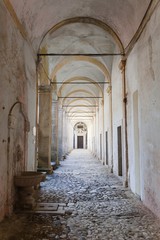 Fototapeta na wymiar Padula, Italy - September 2018: Internal Courtyard Certosa Di San Lorenzo