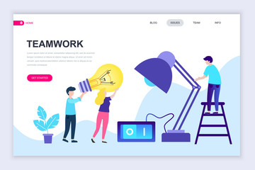 Modern flat web page design template of Teamwork decorated people character for website and mobile website development. Flat landing page template. Vector illustration.