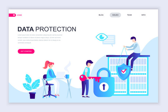 Modern flat web page design template of Data Protection decorated people character for website and mobile website development. Flat landing page template. Vector illustration.