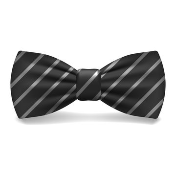 Black striped bowtie icon. Realistic illustration of black striped bowtie vector icon for web design