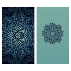 Yoga card template with mandala pattern. For business card, fitness center, meditation class. Vector illustration.