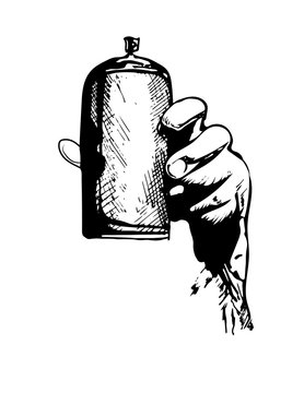 Sketch of the spray for graffiti with a hand. vector illustration