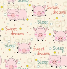 hand drawn vector seamless pattern with pigs.