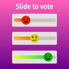 Slide to vote - concept of customer service satisfaction level meter. Client's feedback rate. Vector illustration.