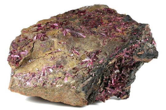 erythrite (red cobalt) from Bou Azzer, Morocco isolated on white background