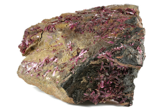 erythrite (red cobalt) from Bou Azzer, Morocco isolated on white background