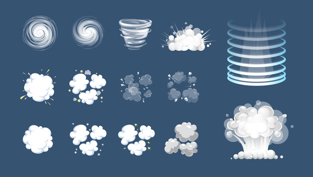 Vector effect. Effect for game. Explode effect animation. Cartoon explosion frames. Puff, boom, burst, explosion, explode animation frames. Boom explode animation, illustration of shot hit animation