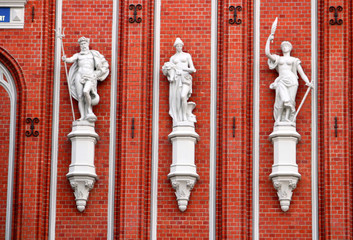 Gods Statues at the famous House of the Blackheads. The original building was erected during the...