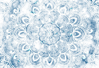 Abstract mandala graphic design and watercolor digital art painting for ancient geometric concept background