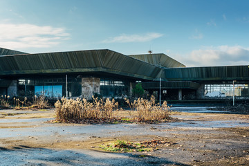 Abandoned ruined by war international airport terminal in Sukhum, Abkhazia