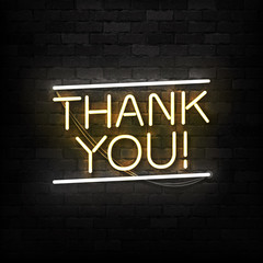 Vector realistic isolated neon sign of Thank You logo for template decoration and covering on the wall background.