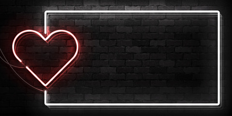 Vector realistic isolated neon sign of Heart frame logo for template decoration and covering on the wall background. Concept of Happy Valentine's Day. - obrazy, fototapety, plakaty