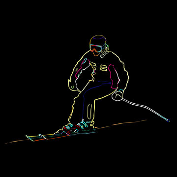 The athlete on mountain skiing; neon