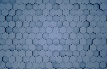 Black blue hexagons background pattern 3D rendering