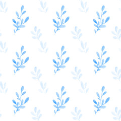 Blue leaves seamless pattern Watercolor flowers background