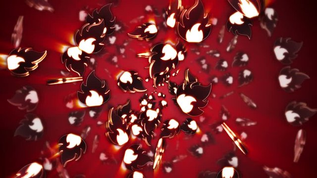Flame, Flammable Danger Symbols Animation, Rendering, Background, Loop, 4k
