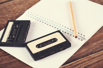 Cassette on notepad