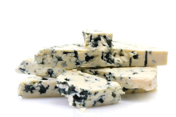 Blue cheese on white background