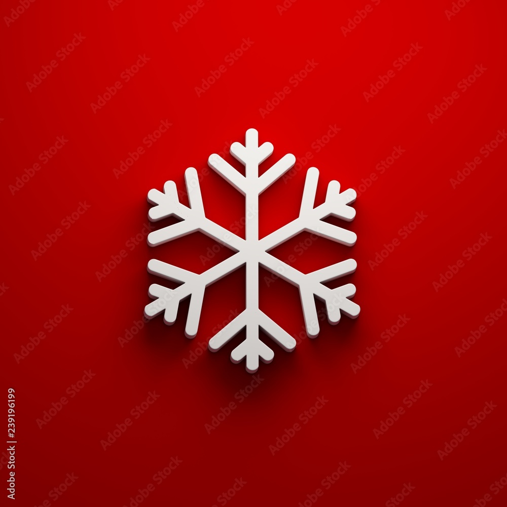 Wall mural snowflake in red background. 3d render illustration