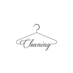 Vector Icon Style Illustration Logo of Dry Cleaning and Laundry Service Company, Minimalistic Simple Hanger Outline Picture with Rounded Text Font, Isolated Symbol for Web, Mobile App, Visual Identity