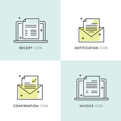 Vector Icon Style Illustration of Notification, Confirmation Email, Receipt and Invoice, Isolated Elements