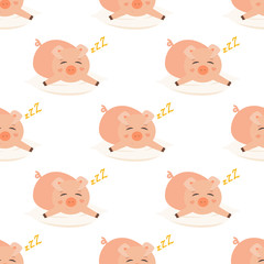 Sleeping pig on the pillow seamless pattern. Pattern design for printing, texture, cover design. Vector Illustration.
