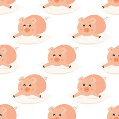 Laying cute pig on the pillow seamless pattern. Pattern design for printing, texture, cover design. Vector Illustration.