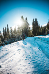 Two women in a winter hike.