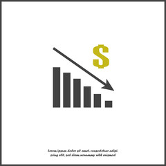 Vector image diagram of decline, recession. Icon financial crisis. Drop in sales on white isolated background. Layers grouped for easy editing illustration. For your design.