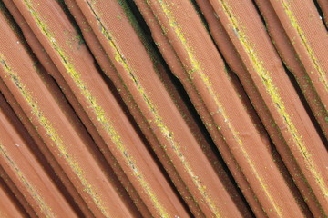 Stacked tiles before being placed in the roof